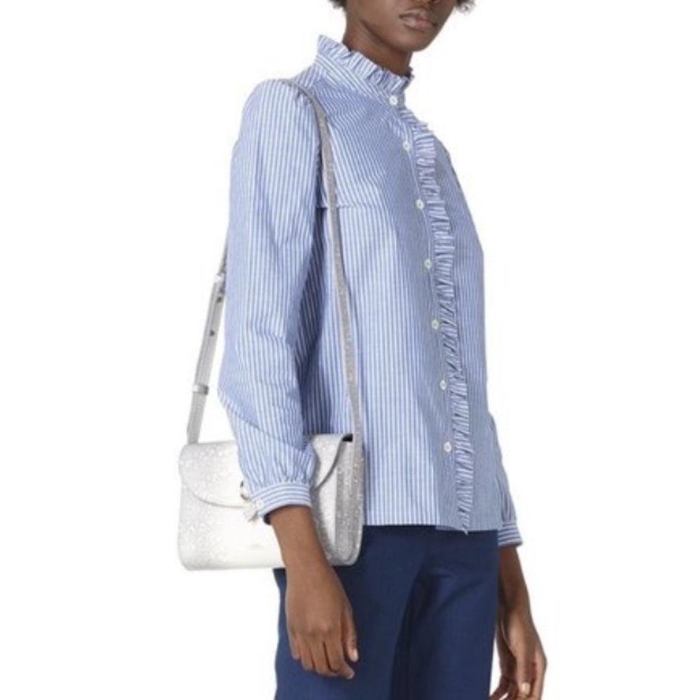 A.P.C dunst top marine stripe button up ruffle grandad collar blue white 36 2/4